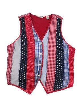 Vintage Victoria Jones Woman Patchwork Vest Size 24W Red Blue Americana Teacher
